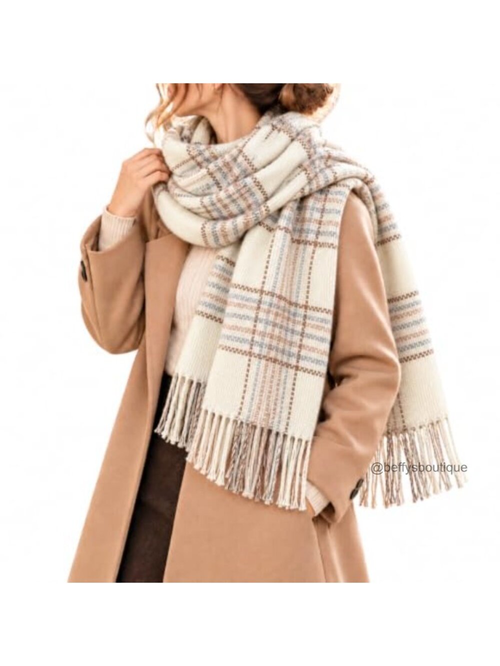 Oversized Plaid Scarf Thick Warm Shawl Wrap Tassel Fringe